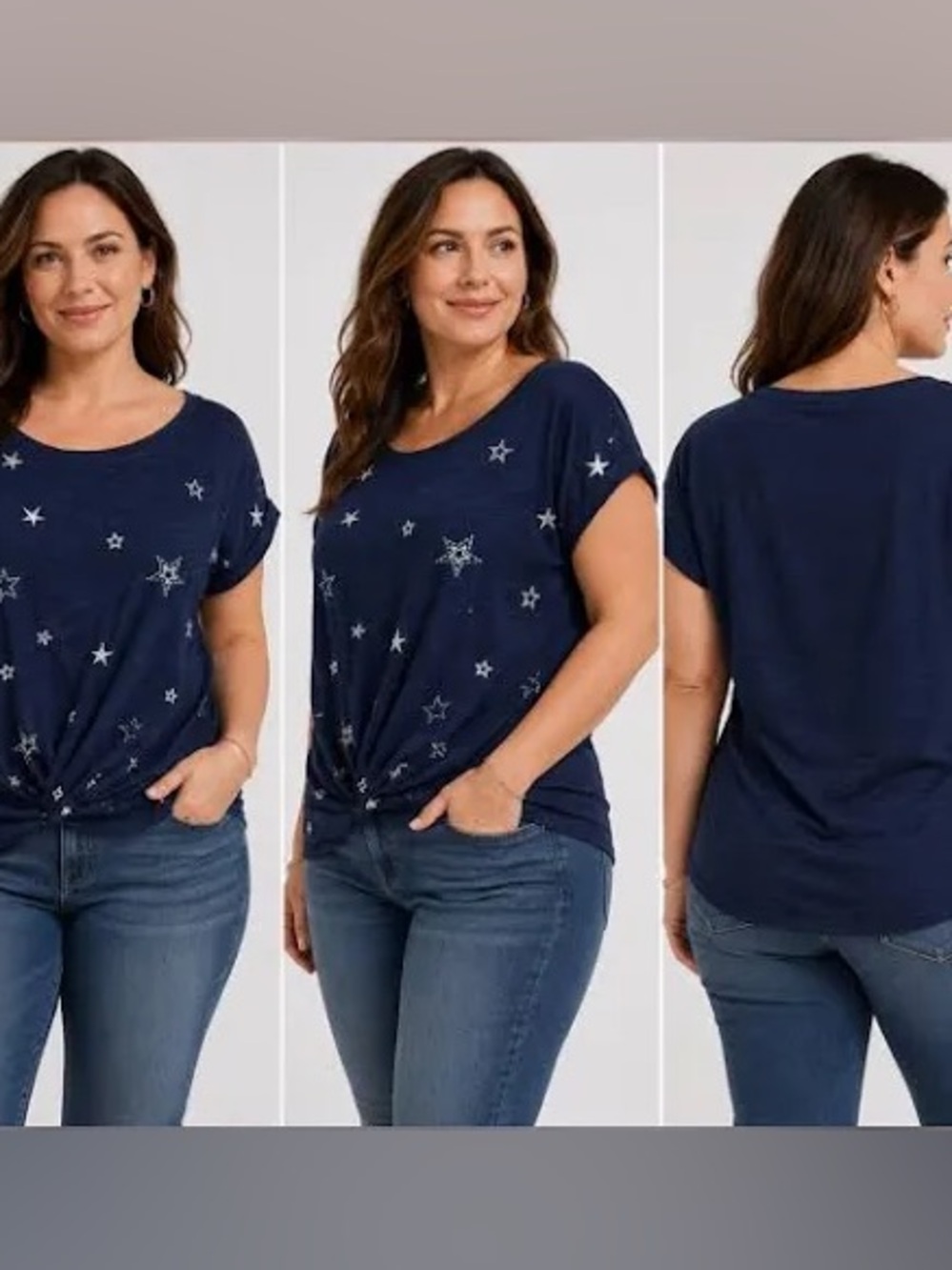 Lucky Brand Navy Embroidered Star Twist-Front Tee Size L NWT